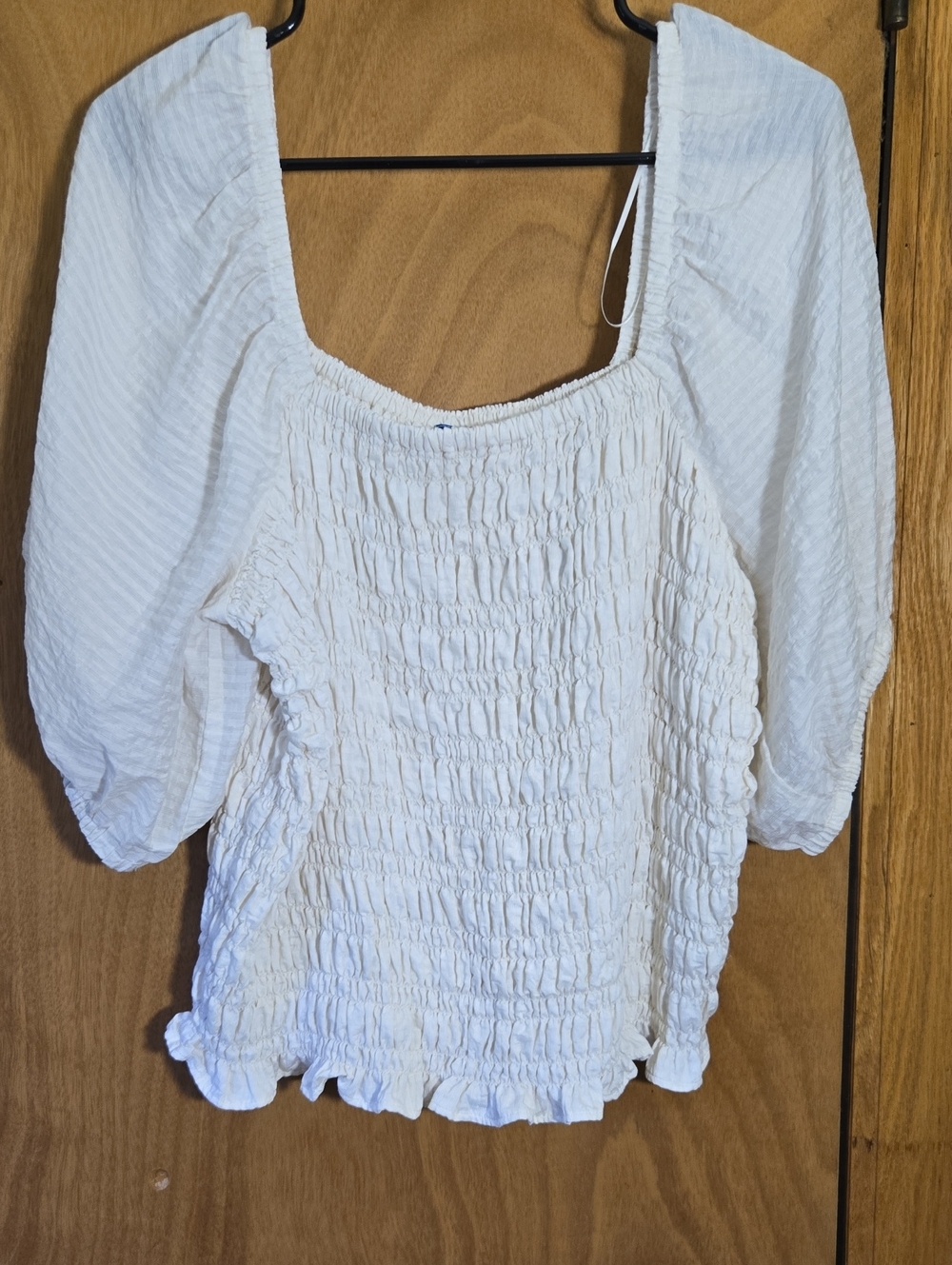 Old Navy White Smocked Square-Neck Puff Sleeve Top